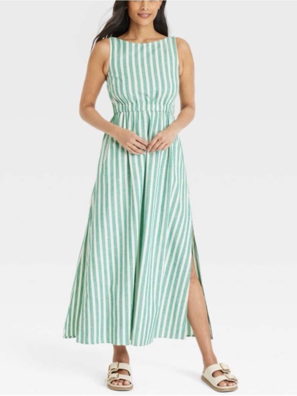 Universal Thread Green and White Striped Dress